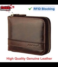 Admetus Men's Genuine Leather Short Zip-around Bifold Wallet, RFID Blocking Tech