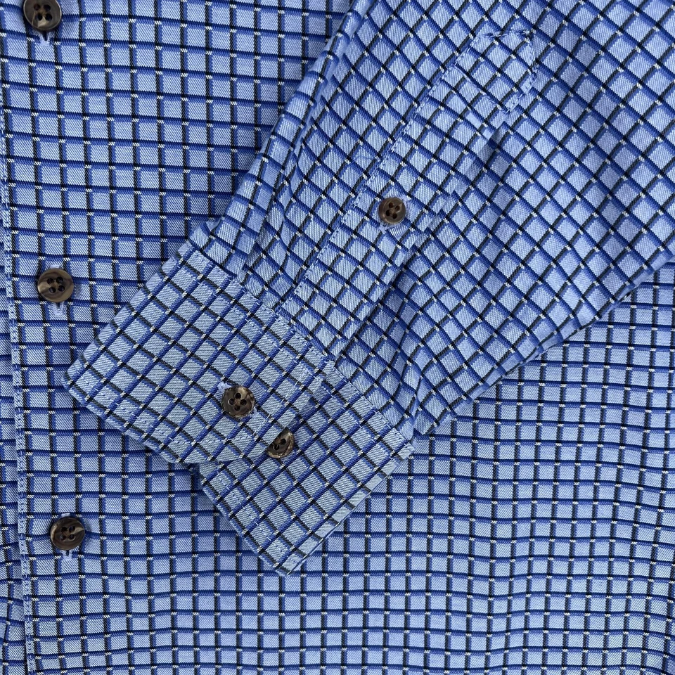 Camisa de vestir Tasso Elba para hombre grande azul a cuadros con botones manga larga algodón Foto 4 de 4