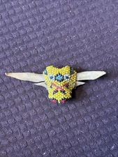 Vtg Tribal NATIVE AMERICAN Beaded Western Longhorn Scarf Slide Ww2 Era 1940’s