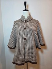 Peruvian Womens Brown Checkered Poncho Cape Cardigan 100 Alpaca Wool One Size