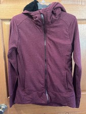 Eddie Bauer Womens Sherpa Lined Full Zip Fleece Hoodie Jacket Bergundy Size S