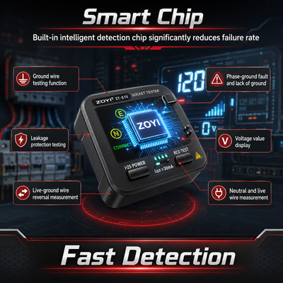 ZOYI Smart Socket Tester Live Voltage & Wiring Colour Display UK 13A - Upgraded