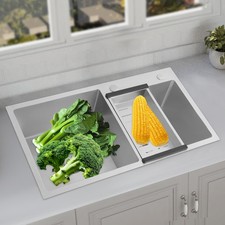 30" Double Bowl Composite Drop-in Kitchen Sink Stainless Steel Kitchen Bar Sink