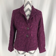 Cabi Blazer Womens 8 Pink Lace Floral Three Button Jacket Artsy Boho Career