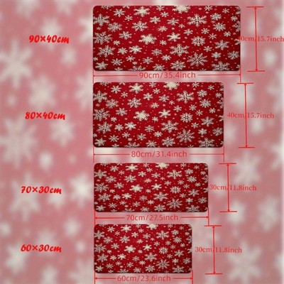 40*90cm1pc XXL White Snowflake Pattern Desk Mat - Non-Slip Rubber Base, Ergonomi