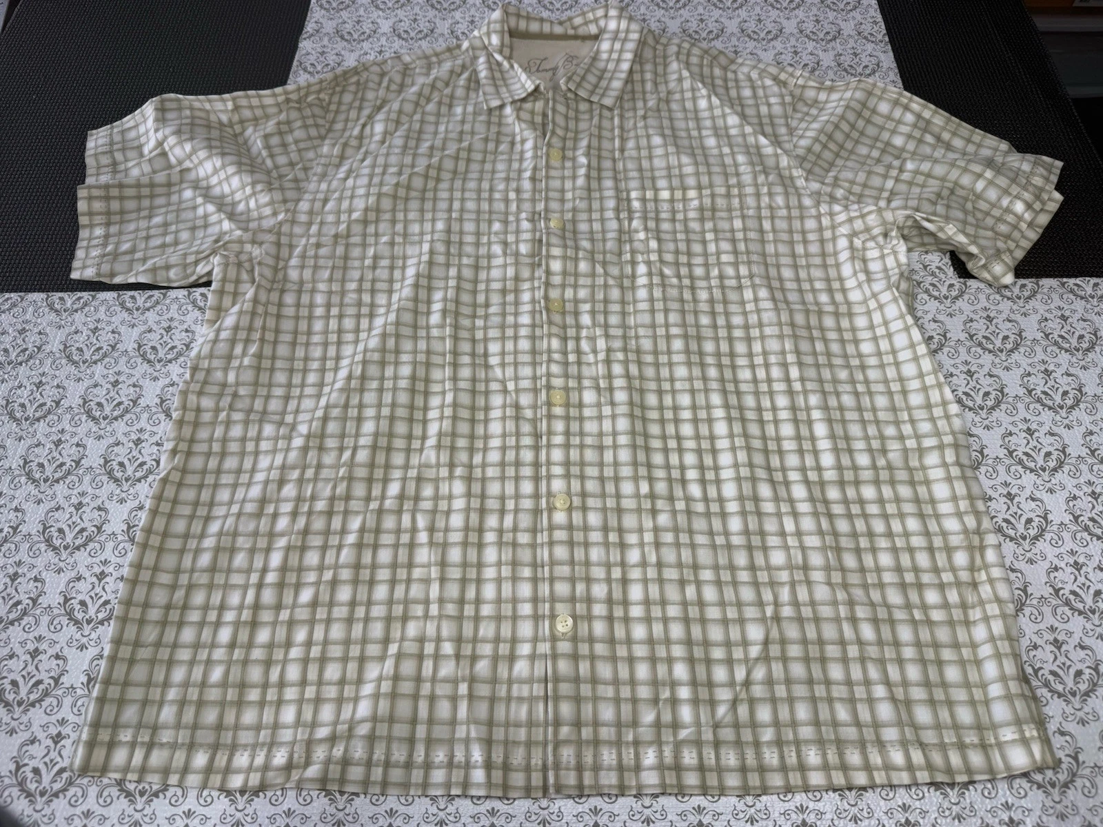 Tommy Bahama Shirt Mens XL Plaid Short Sleeve Tencel Button Up