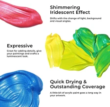 Iridescent Acrylic Paint Set 20 Chameleon Colors in 2 Oz/60Ml Bottles Beginners