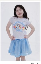 Bluey Girls Birthday Girl 2pc Outfit Set T-Shirt Blue Tulle Skirt Size 7/8