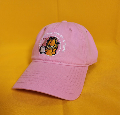 Garfield the Cat Pink Coffee Cup Dad Hat Baseball Cap Adjustable Embriodered NEW