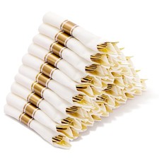 400PCS Pre Rolled Gold Plastic Silverware Sets, Include 100 Pack Wrapped Silv...
