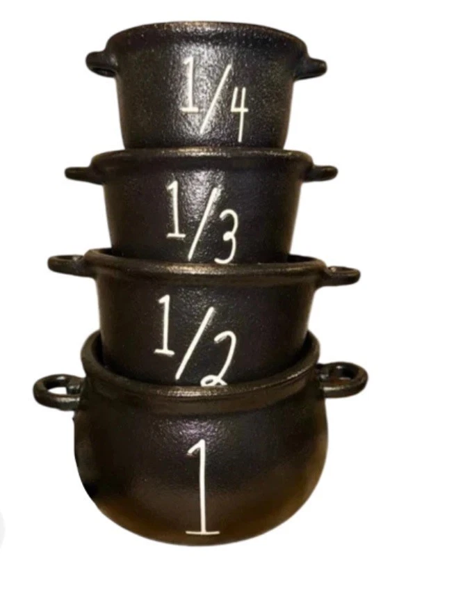 Rae Dunn Black Ceramic Cauldron Measuring Cups Set NWT