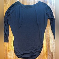 Fashion Nova Women Medium Elegant Black Long Sleeve Ruched Side Crew Neck Blouse