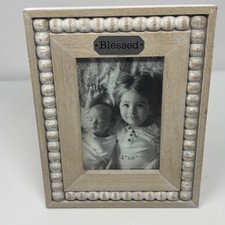 Wood Beaded Photo Frame "Blessed" 4x6 Picture Display Tabletop Decor