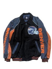 DENVER BRONCOS NFL GENUINE SUEDE LEATHER VARSITY  JACKET  MEN M GREAT COND