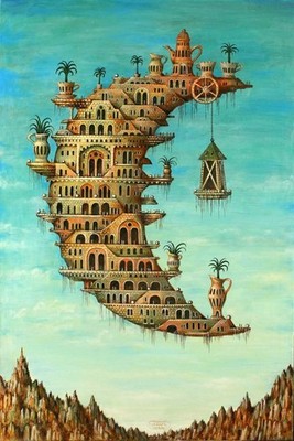 Salvador Dali Leben auf dem Mond Surreal Kosmisch Fantasy Traumhaft Gemälde Artwo