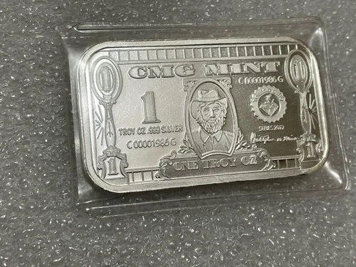 CMG Mint “Easy Money” Bar- 1 Troy Oz .999 Fine Silver Proof-Like #21 Of 99 COA