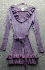 Skylar + Madison Sweater Dress Womens S Purple Blue Metallic Belted Waist Ruffle