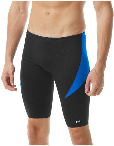 Men's Standard Durafast Elite Curve Splice Jammer Swimsuit, Black/Blue, 36