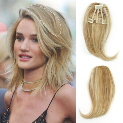 US SALE 100% Real Human Hair Invisible Side-swept Bangs Clip In Topper  Extension