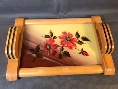 Plateau De Service Ancien En Bois – Pieds – Vintage – Petit Déjeuner