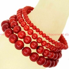 6/8/10/12MM Coral Red Bracelet Round Beaded Gemstone Stretch Bracelets 7.5''