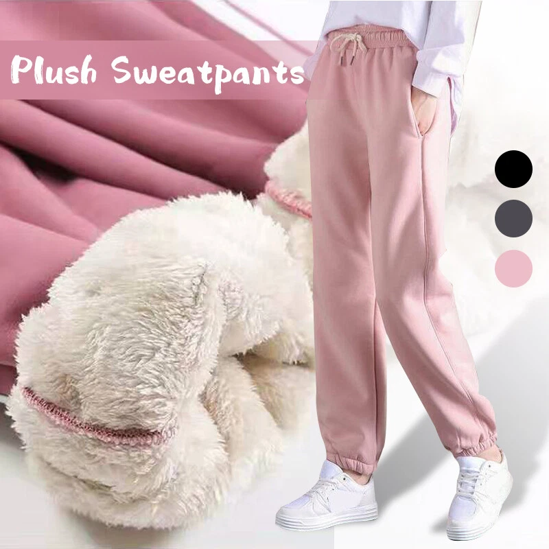 Womens Wide Leg Sweat Pants Warm Sherpa Fleece Lined Pants, Teen