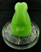 MCKEE BOTTOMS UP SHOT GLASS CUP GENIUNE VINTAGE UV OPALESCENT & CLEAR COASTER