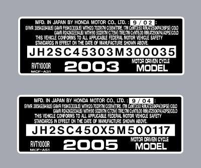 HONDA RVT1000R  HEADTUBE TAG  / REPRO DECAL