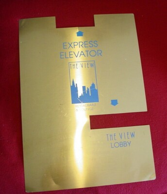 Vintage The View Restaurant Brass Architectural  Elevator Sign NY New York City