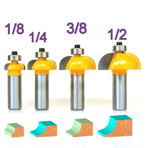 4 Stck. 1/2"" Schaftradius 1/2"", 3/8"", 1/4"", 1/8"" Cove Konvex Router Bits Set S - Bild 3 von 12