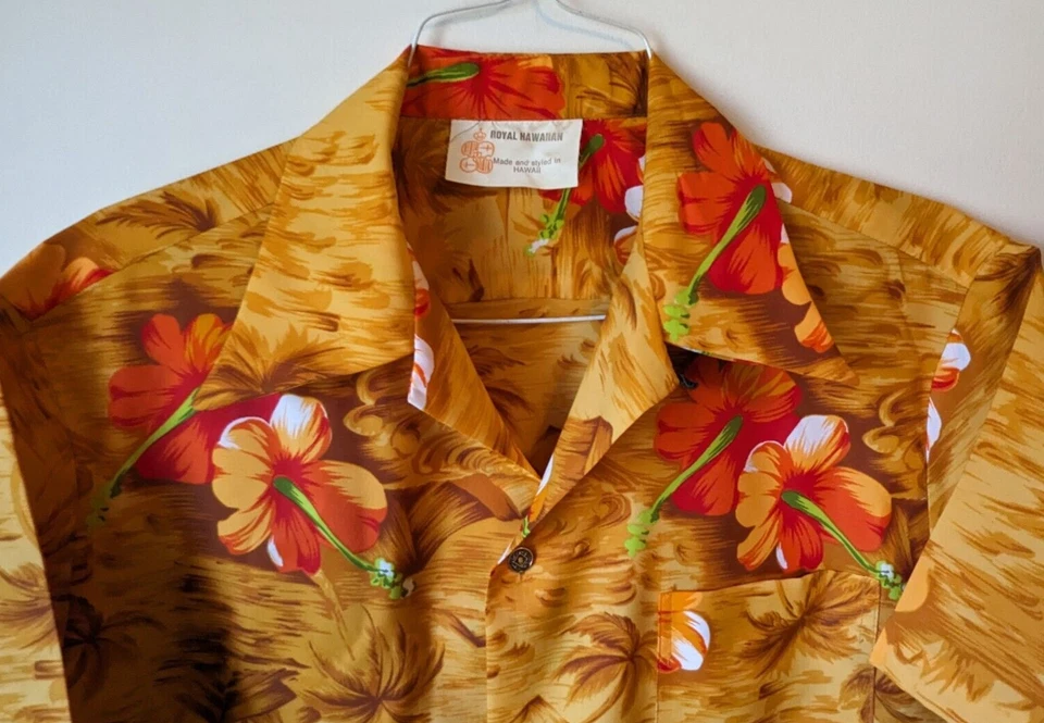 DE COLECCIÓN REAL HAWAIANO NARANJA HIBISCO ALOHA HAWAIANO FLORAL 100% ALGODÓN GRANDE Foto 3 de 4
