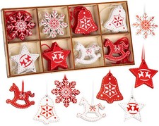 BRUBAKER 24 Holzanhänger Weihnachten Rot Weiß 4 cm Schaukelpferde Sterne Glocken