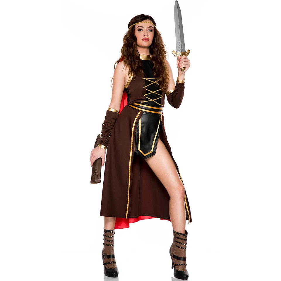 Mujeres Vestido Gladiador Romano Mujer Guerrero Uniformes Disfraz Juegos con disfraces Halloween Foto 3 de 4