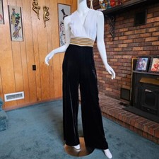 Vtg 60s Mod Youthquake Velvet Young Innocent Arpeja Wide Leg Bells Jumpsuit S/M