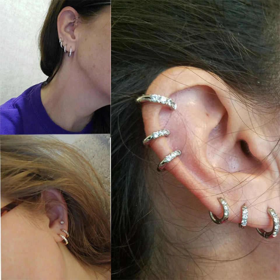 Titanium Huggie Hoop Earrings Cubic Zirconia Hoop Earrings Nickel Free - Image 3 of 4