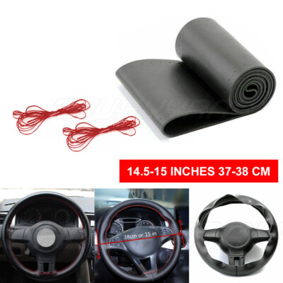 Upgrade 15'' Car Steering Wheel Cover Leather with Needle Thread Anti-Slip Case