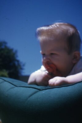 35mm Slide 1950s Red Border Kodachrome Baby Boy Toddler w Greaser Hair Style