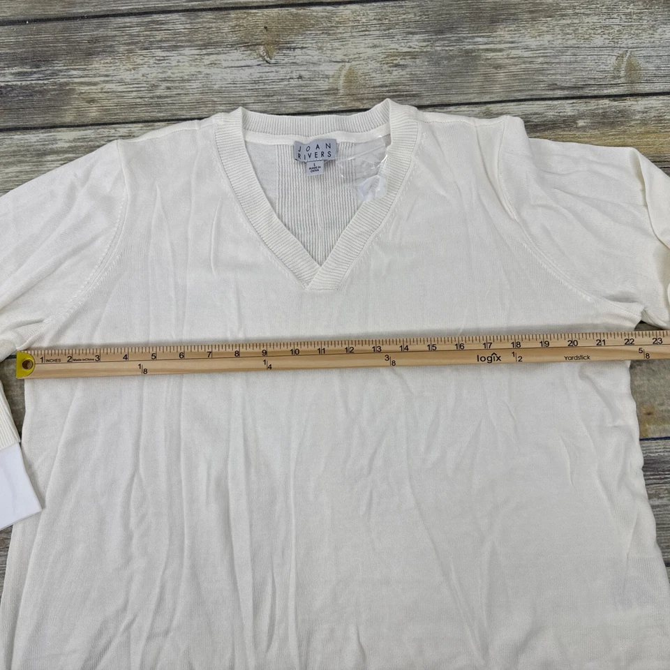 Joan Rivers 3/4 Sleeve V-Neck 2Fer Sweater Size L Natural NEW - Image 4 of 4