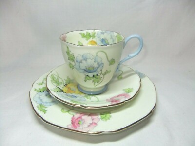 Paragon Gelb Blumen Tee Trio Teetasse Untertasse Beilagenteller 4890 Vintage Schrank