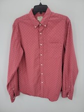 J Crew Shirt Mens Medium Red Print Long Sleeve Button Up Secret Wash Stretch