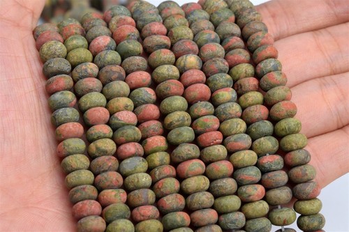 8x5MM Natural Matte Lotus Pond Unakite Grade AAA Rondelle Loose Beads 7.5" - Picture 3 of 3