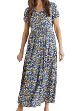 Seasalt Womens SycamoreBranch Midaxi Tea Dress size 20 CottonBlend Lined BlueMix
