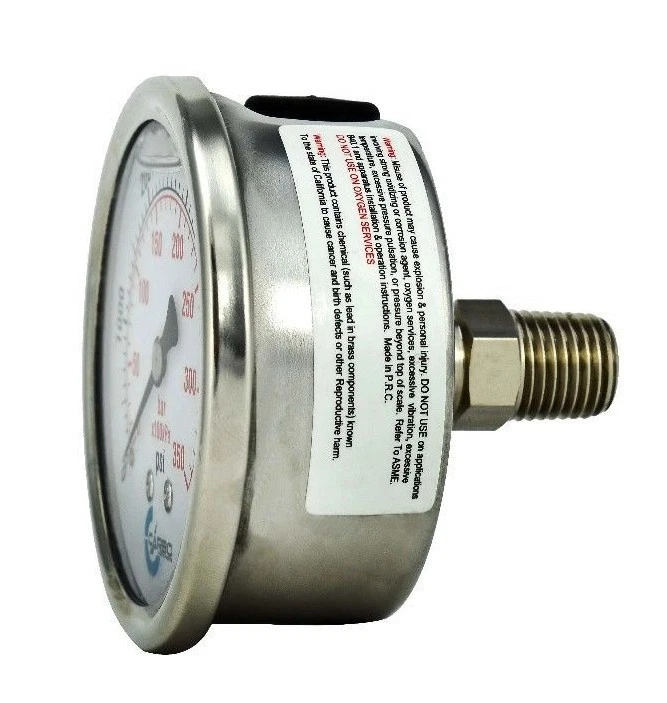 2"  Pressure Gauge, Stainless Steel Case, Liquid Filled, Back Mnt, 15 Psi - Image 4 of 4
