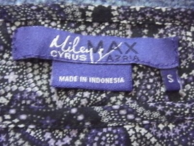 Miley Cyrus Max Azria Top Women S Purple Gray Black Pisley Smocked