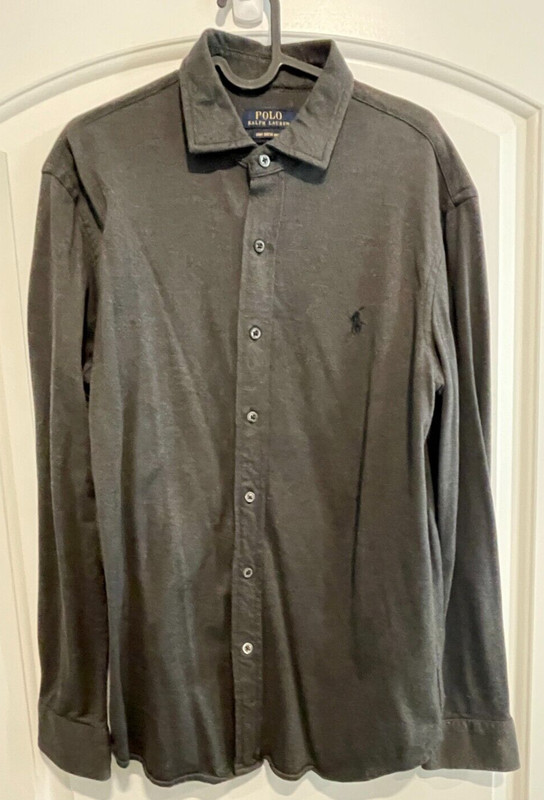 Polo Ralph Lauren Knit Dress Shirt Large LS Embroidered Gray/Grey