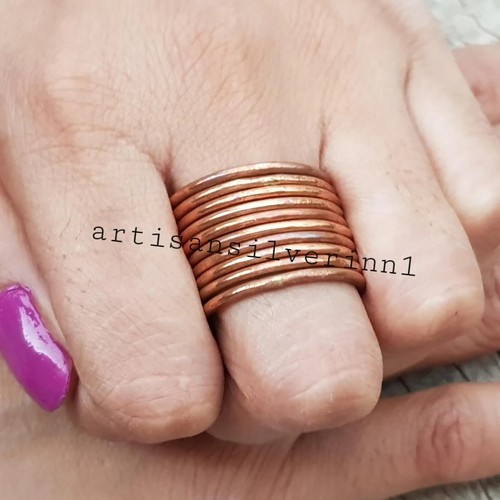 Copper Set Of 10 Wire Stacking Ring Boho Minimalist Pure Copper Bands ...