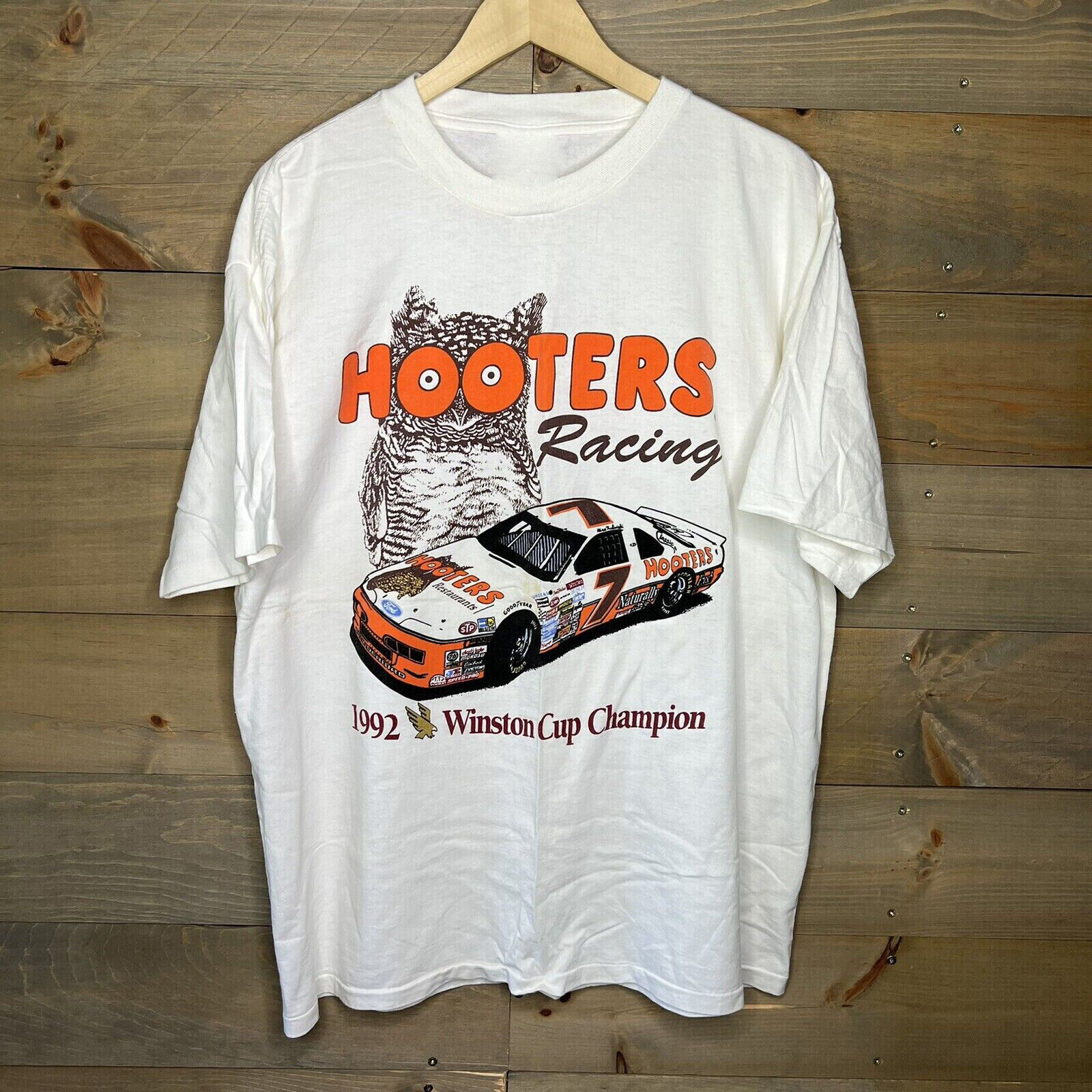 Vintage 1992 Hooters Racing Winston Cup Champion White T-Shirt