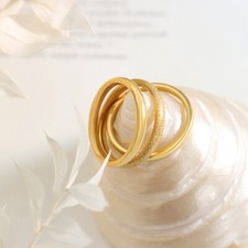 Dreierring aus Edelstahl Glatt & Diamantiert  Vergoldet Drei Ringe