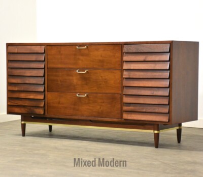 American of Martinsville Walnut Mid Century Modern Long Dresser | eBay