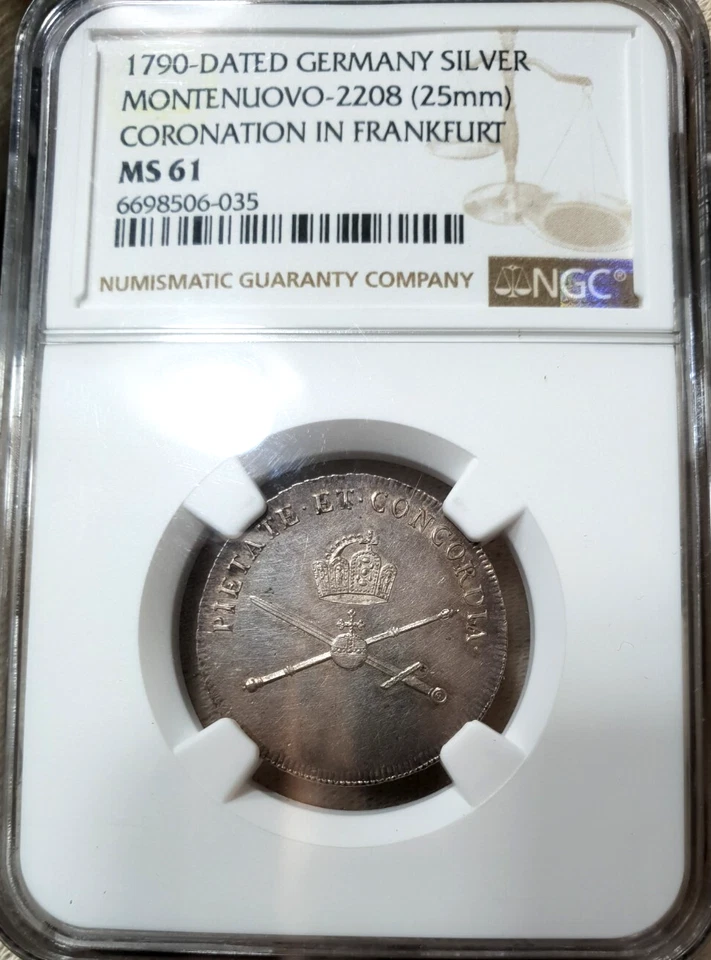 NGC Frankfurt 1790 MS-61 Silver Coronation 2 Ducat Pattern Coin Germany Rare - Image 2 of 4